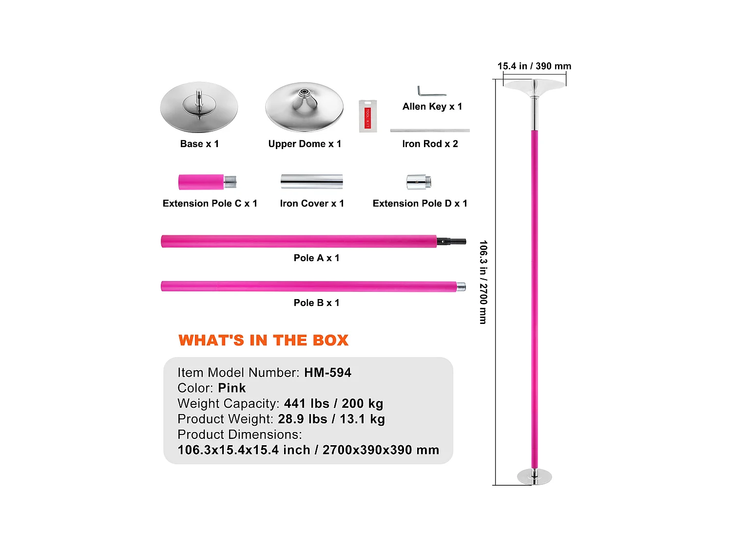 Sbarra da Danza Professionale SucceBuy, Kit Sbarra Statica Rotante, Sbarra in Acciaio Rosa da 40 mm, Portatile e Rimovibile