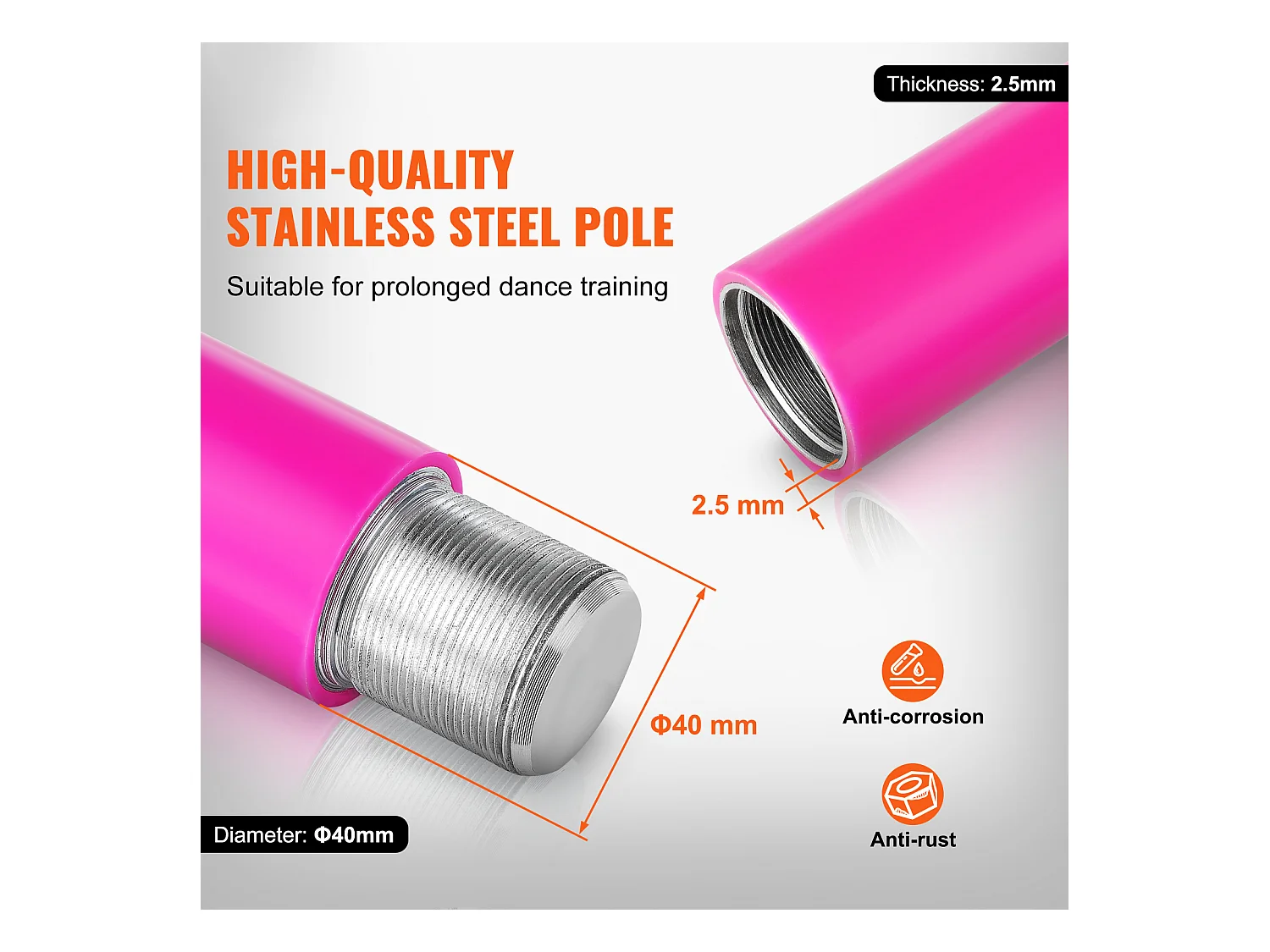 Sbarra da Danza Professionale SucceBuy, Kit Sbarra Statica Rotante, Sbarra in Acciaio Rosa da 40 mm, Portatile e Rimovibile