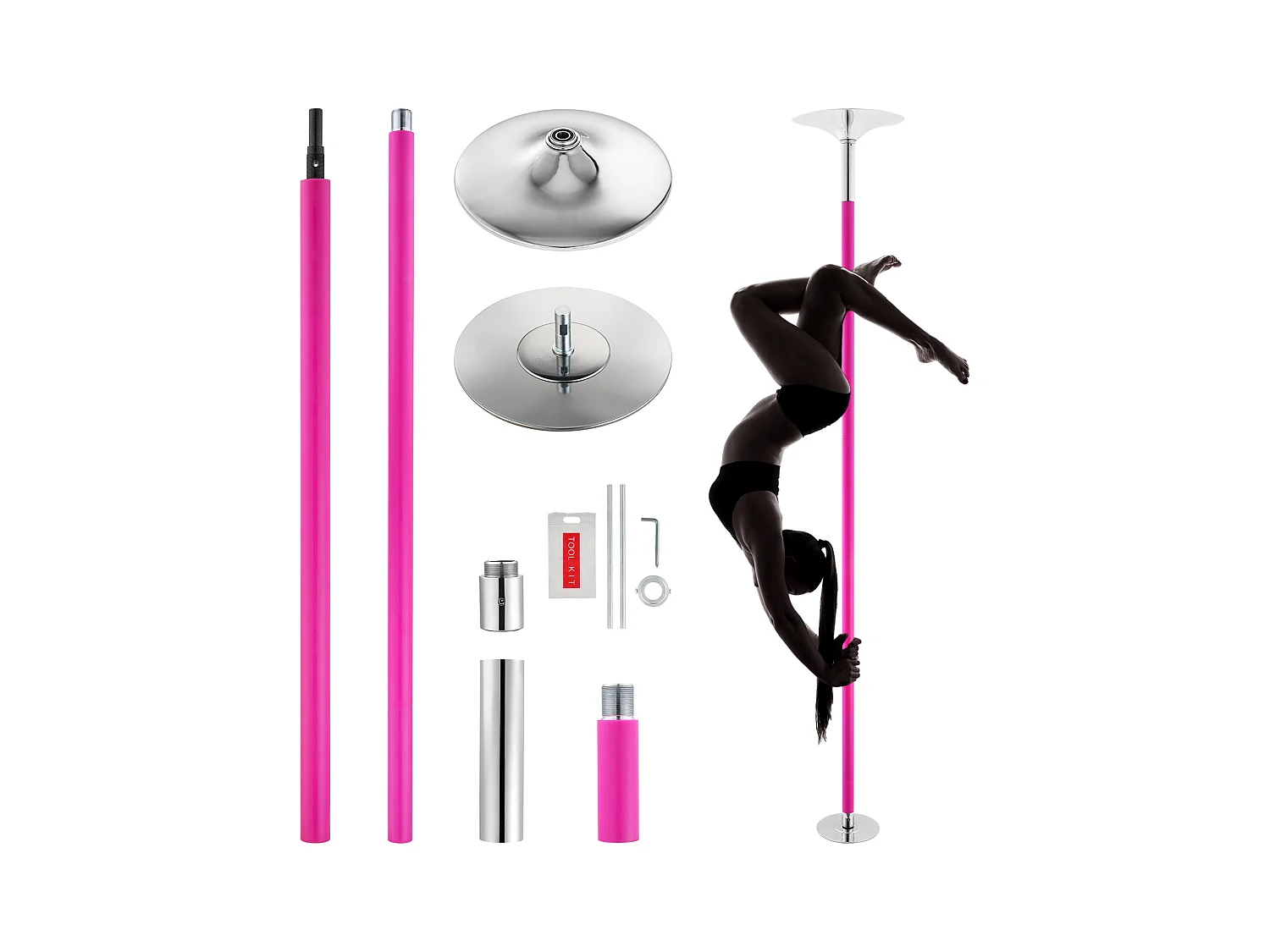Barre de Danse Professionnelle SucceBuy, Kit de Barre Statique Rotative, Barre en Acier Rose de 40 mm, Portable et Amovible