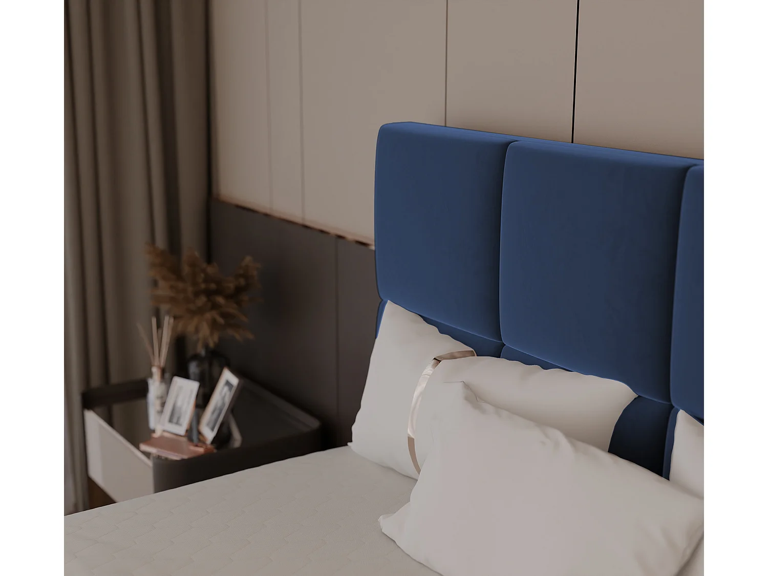 Lit continental rembourré avec surmatelas, bleu - 200x200 - MAGNUS