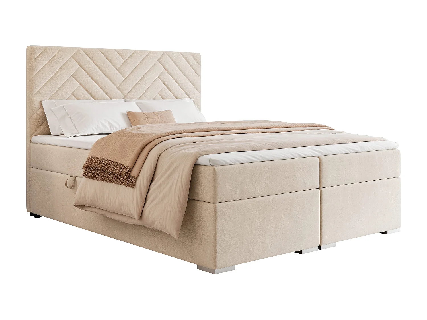 Lit continental rembourré avec surmatelas, beige - 120x200 - NEREA