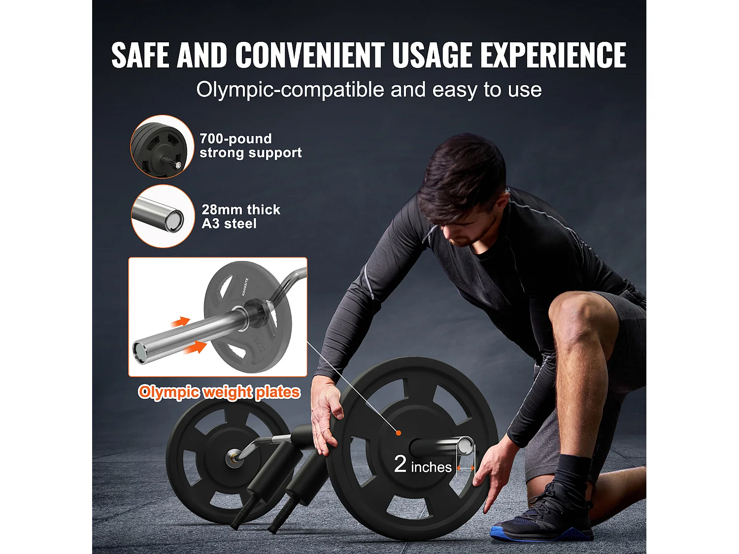 Barre d'Haltères de Sécurité SucceBuy pour l'Haltérophilie de Fitness, 218 cm