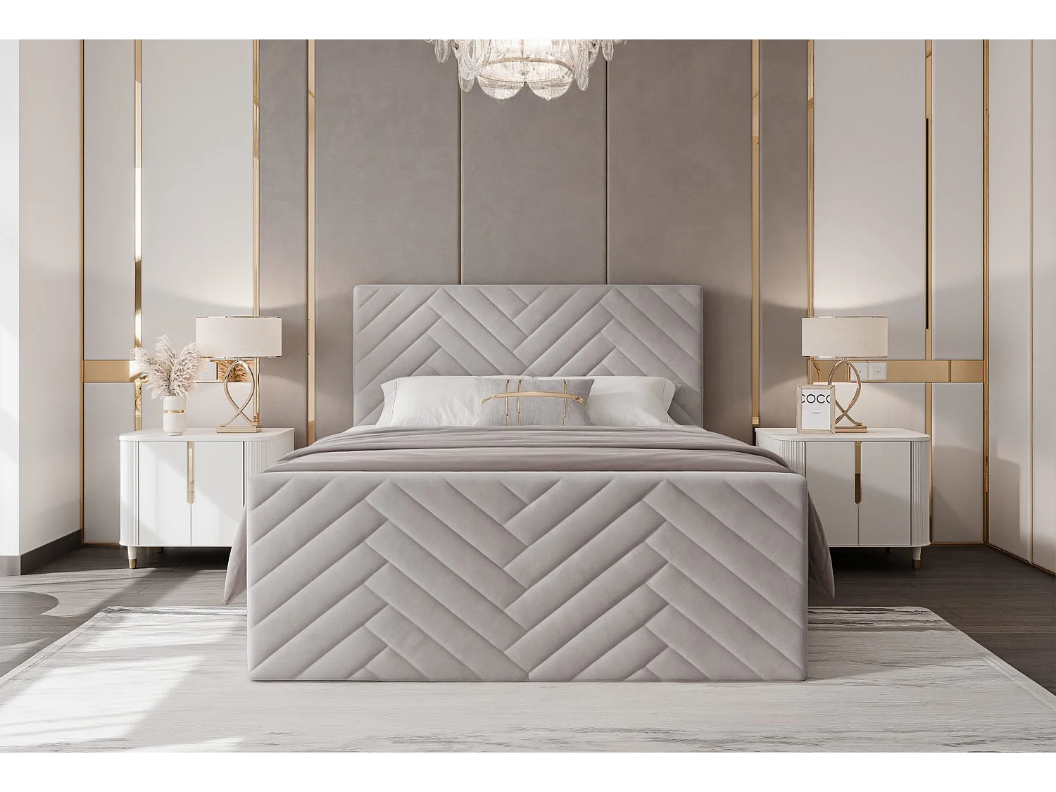 Lit continental rembourré avec surmatelas, gris clair - 120x200 - NEREA PLUS