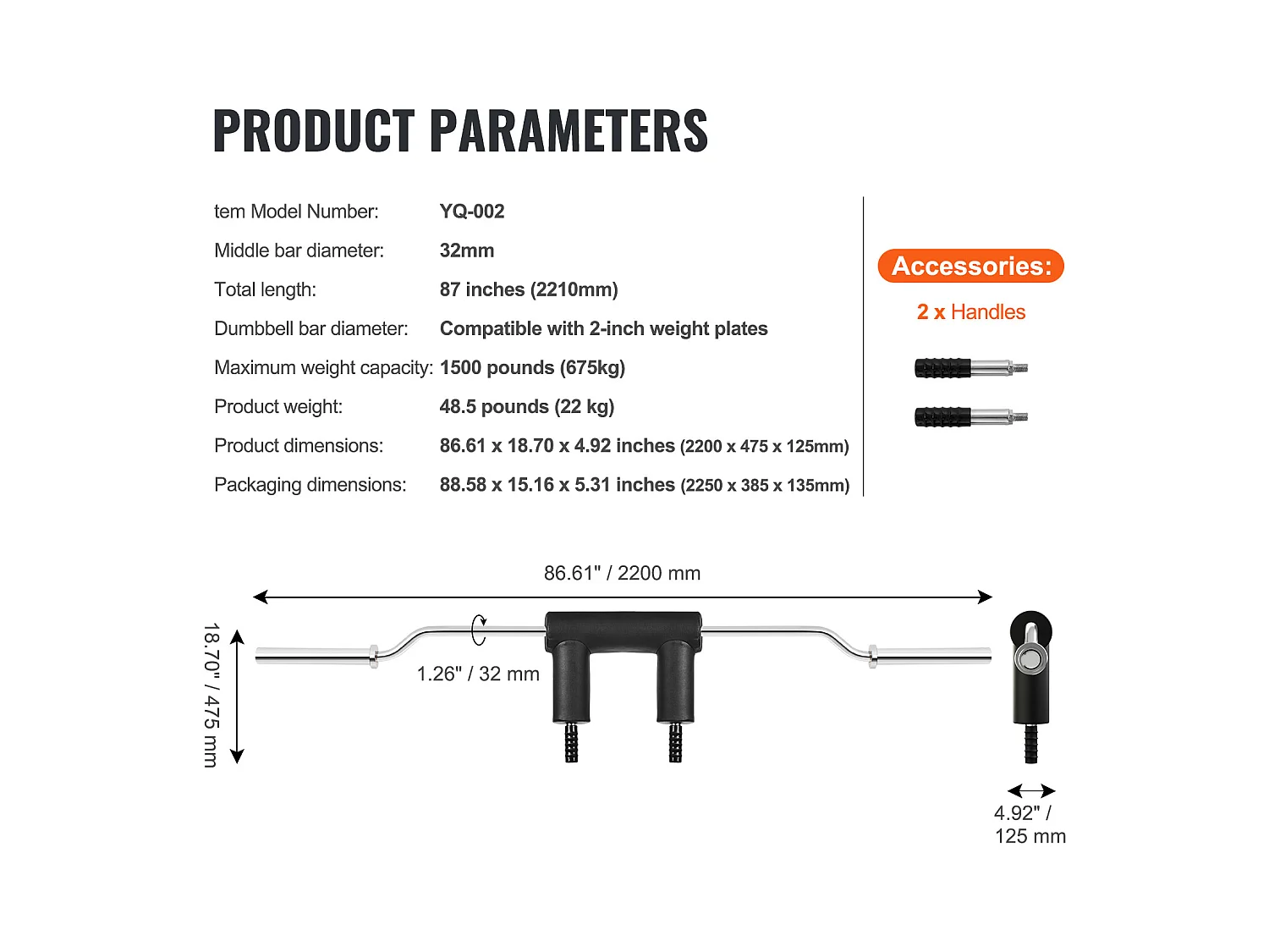 Barre d'Haltères de Sécurité SucceBuy pour l'Haltérophilie de Fitness, 221 cm