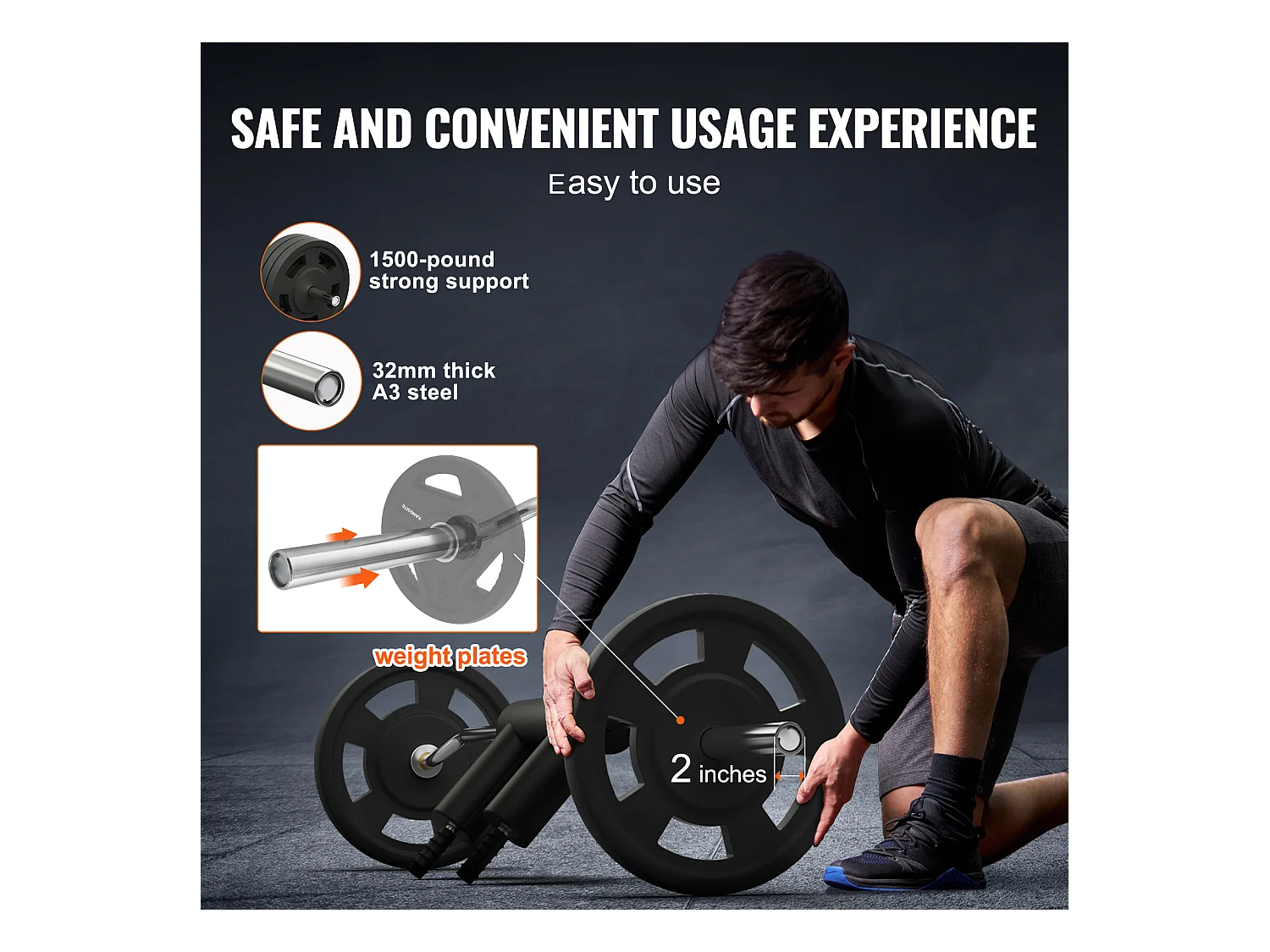 Barre d'Haltères de Sécurité SucceBuy pour l'Haltérophilie de Fitness, 221 cm