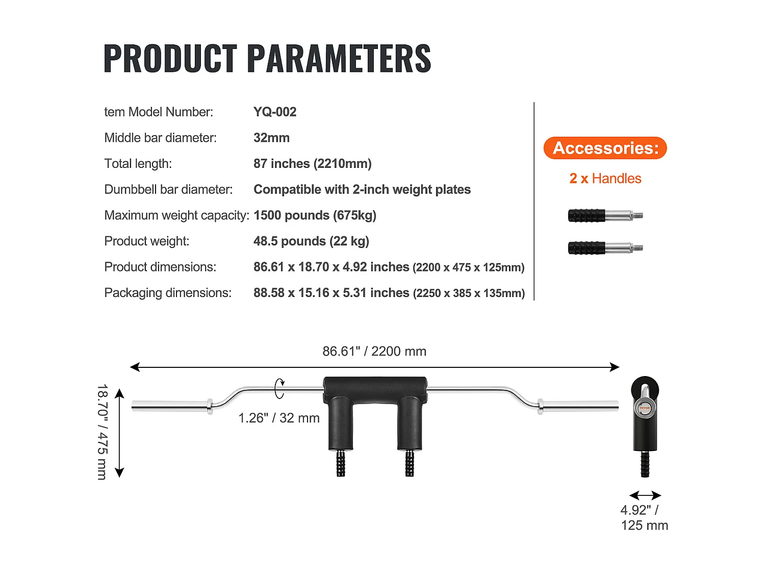 Barre d'Haltères de Sécurité SucceBuy pour l'Haltérophilie de Fitness, 221 cm