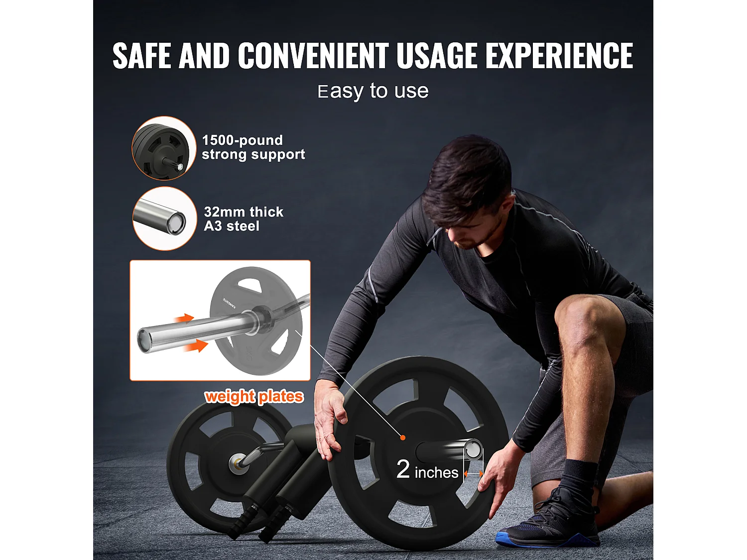 Barre d'Haltères de Sécurité SucceBuy pour l'Haltérophilie de Fitness, 221 cm