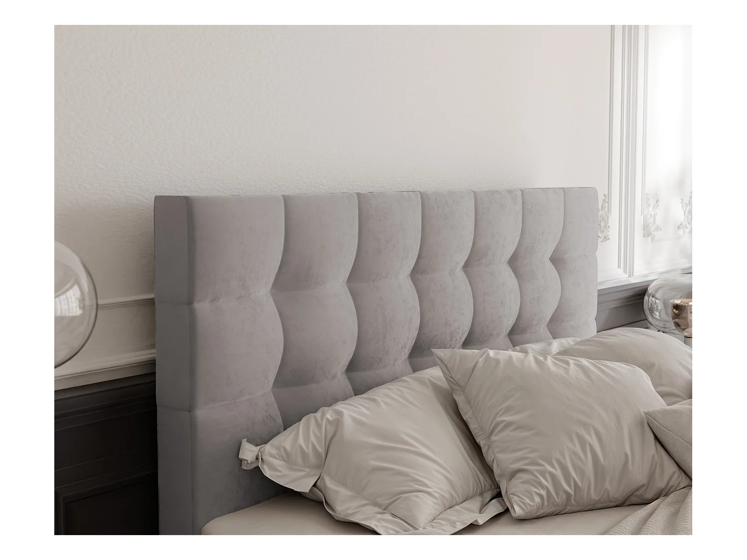 Lit continental rembourré avec surmatelas, gris - 120x200 - GRAND