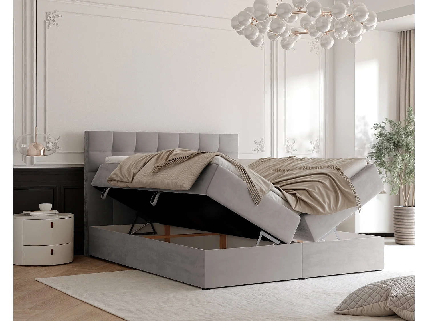 Lit continental rembourré avec surmatelas, gris - 120x200 - GRAND