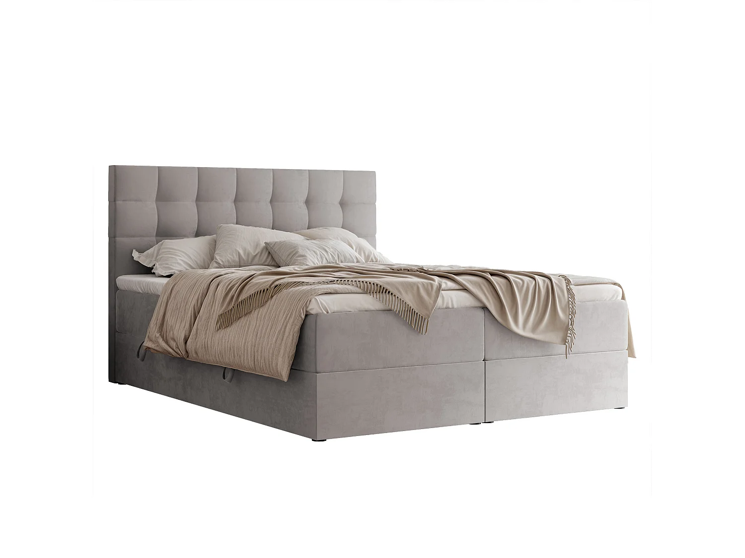 Lit continental rembourré avec surmatelas, gris - 120x200 - GRAND