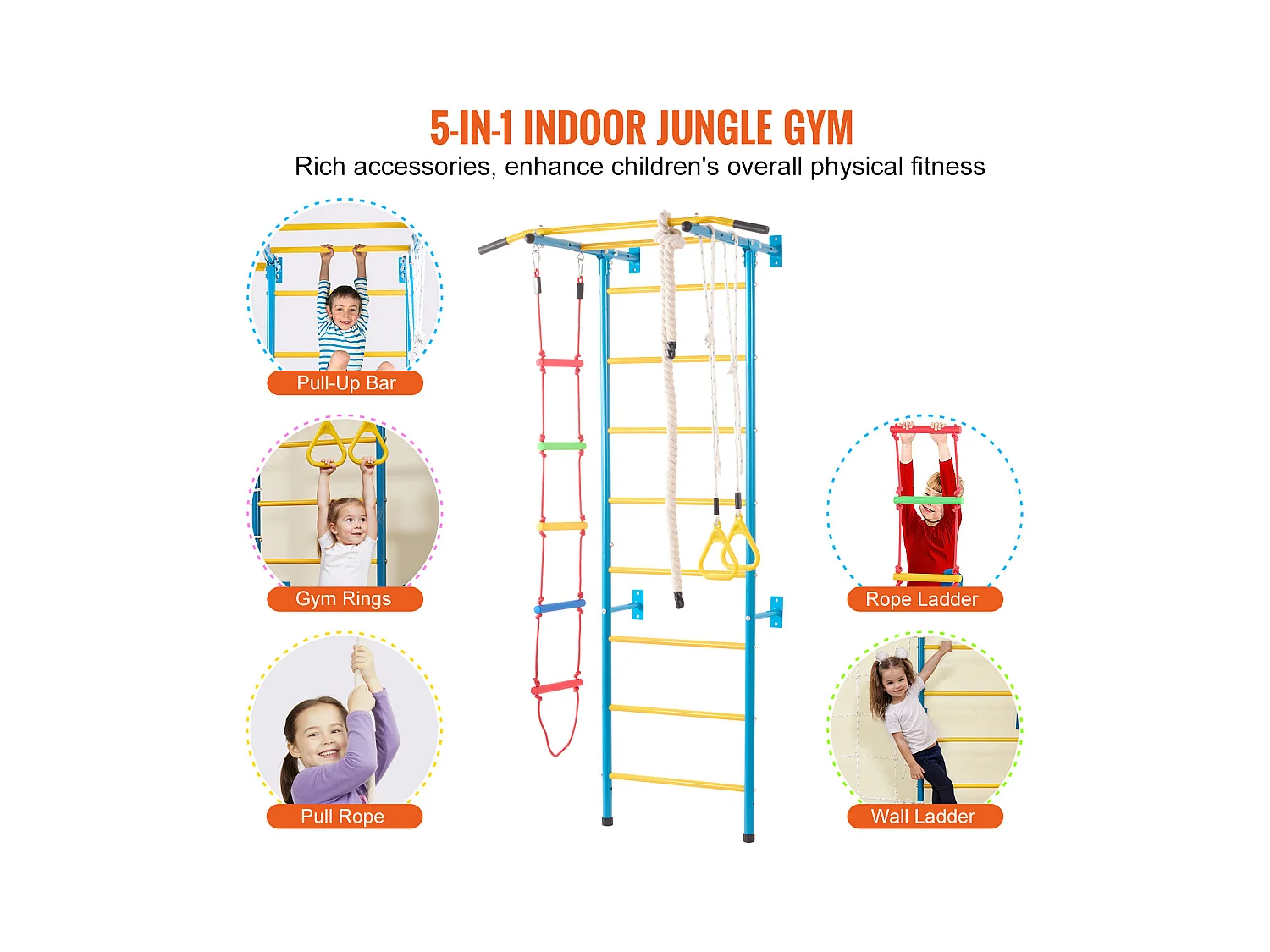 Échelle Murale SucceBuy 5 en 1 pour Enfants, Jouets d'Exercice et d'Escalade d'Intérieur en Acier