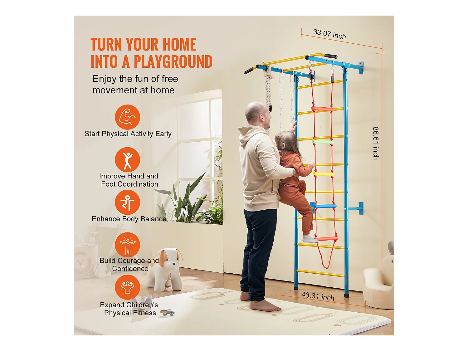 Échelle Murale SucceBuy 5 en 1 pour Enfants, Jouets d'Exercice et d'Escalade d'Intérieur en Acier