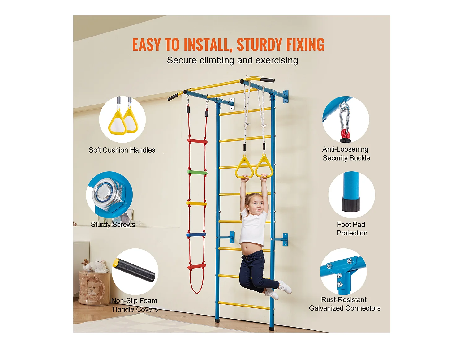 Échelle Murale SucceBuy 5 en 1 pour Enfants, Jouets d'Exercice et d'Escalade d'Intérieur en Acier