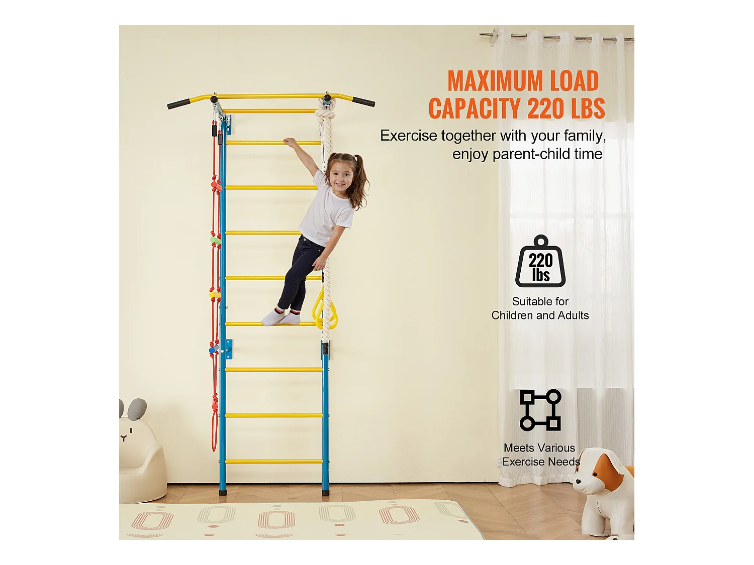 Wandladder 5-in-1 voor Kinderen SucceBuy, Stalen Klim- en Bewegingsspeelgoed voor Binnenshuis