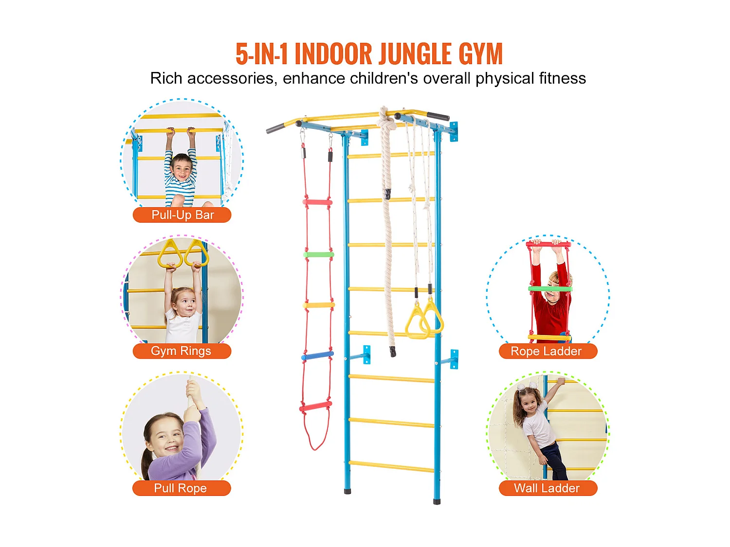 Échelle Murale SucceBuy 5 en 1 pour Enfants, Jouets d'Exercice et d'Escalade d'Intérieur en Acier