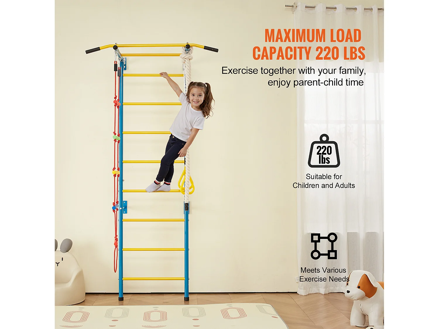 Échelle Murale SucceBuy 5 en 1 pour Enfants, Jouets d'Exercice et d'Escalade d'Intérieur en Acier