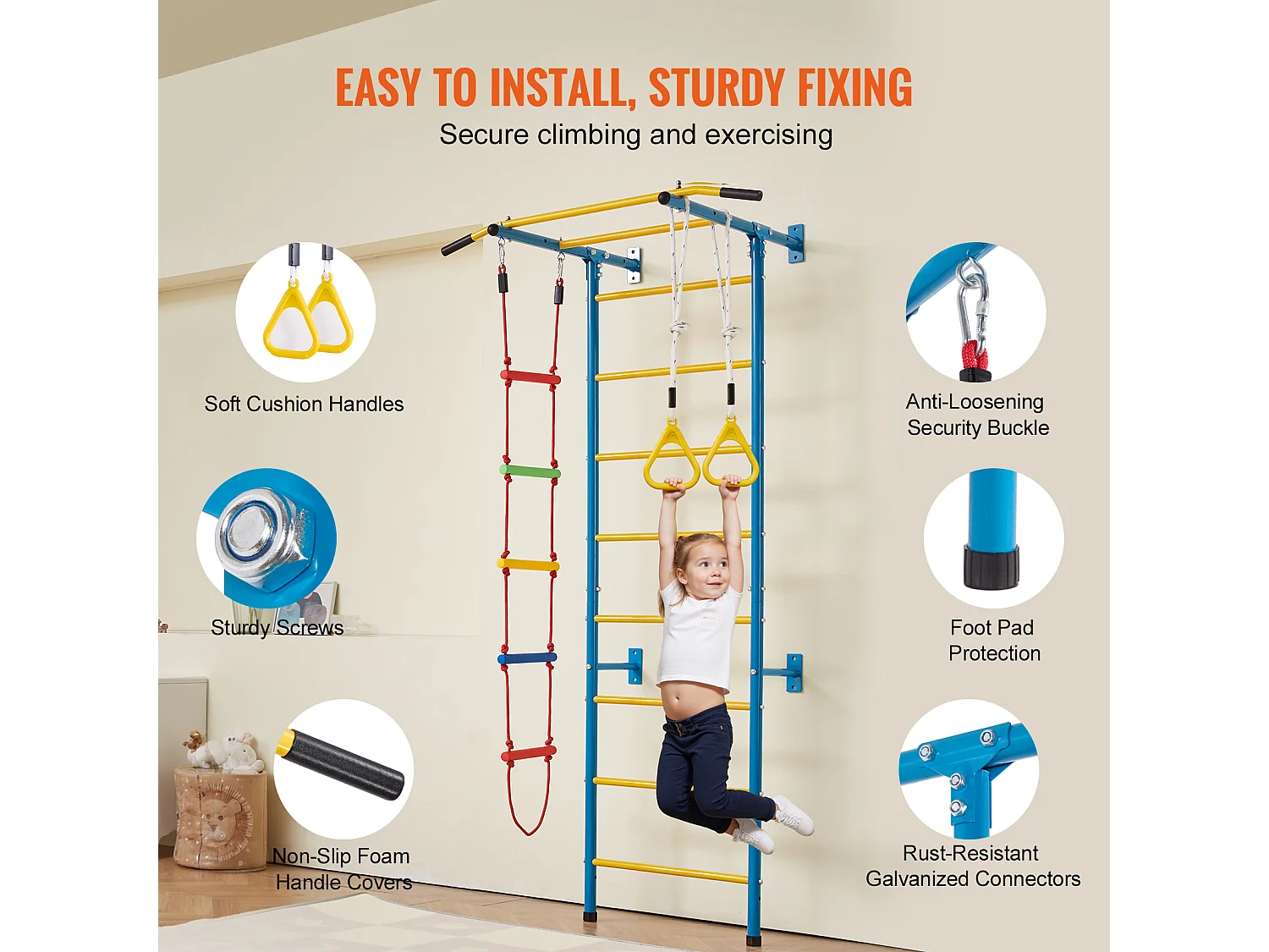 Échelle Murale SucceBuy 5 en 1 pour Enfants, Jouets d'Exercice et d'Escalade d'Intérieur en Acier