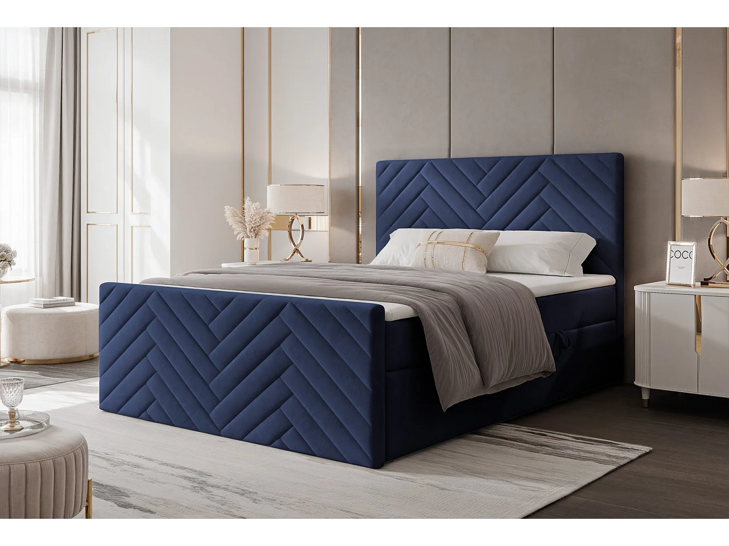 Lit continental rembourré avec surmatelas, bleu - 120x200 - NEREA PLUS