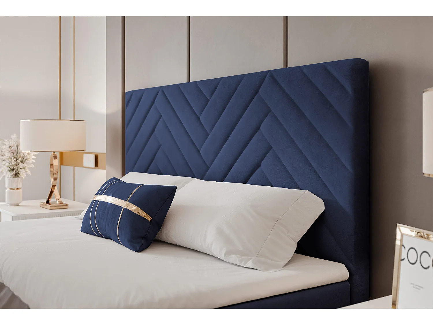 Lit continental rembourré avec surmatelas, bleu - 120x200 - NEREA PLUS