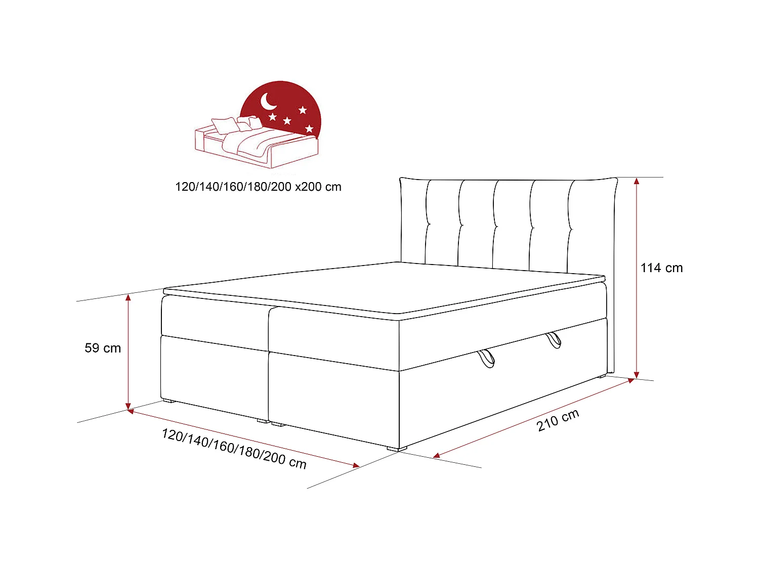 Lit continental rembourré avec surmatelas, gris clair - 200x200 - CHESTER