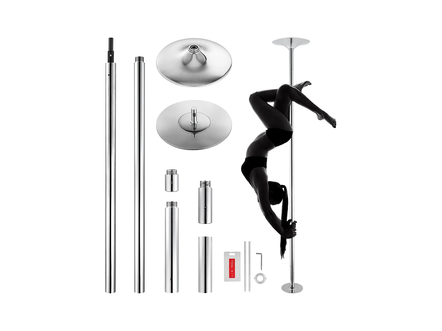 Professionele Dansstang SucceBuy, Statische Draaibare Stangset, 45 mm Zilverkleurige Stalen Stang, Draagbaar en Afneembaar