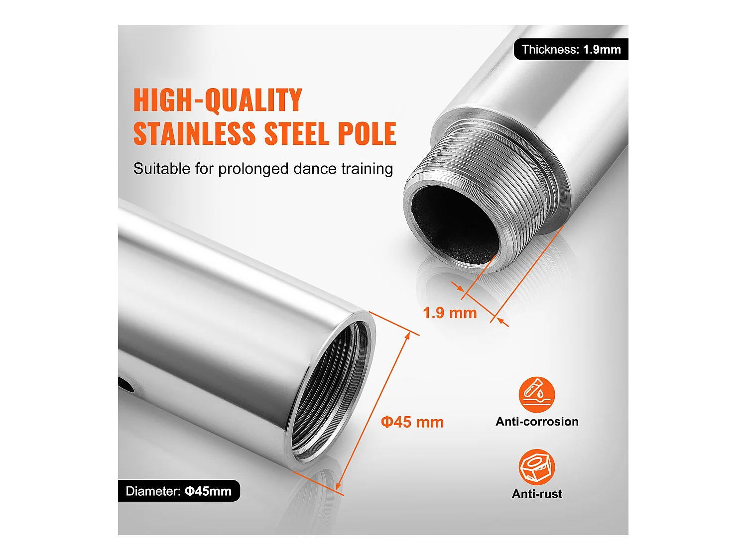 Barre de Danse Professionnelle SucceBuy, Kit de Barre Statique Rotative, Barre en Acier Argenté de 45 mm, Portable et Amovible