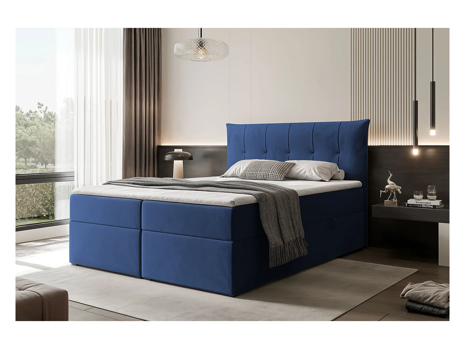 Lit continental rembourré avec surmatelas, bleu - 200x200 - CHESTER