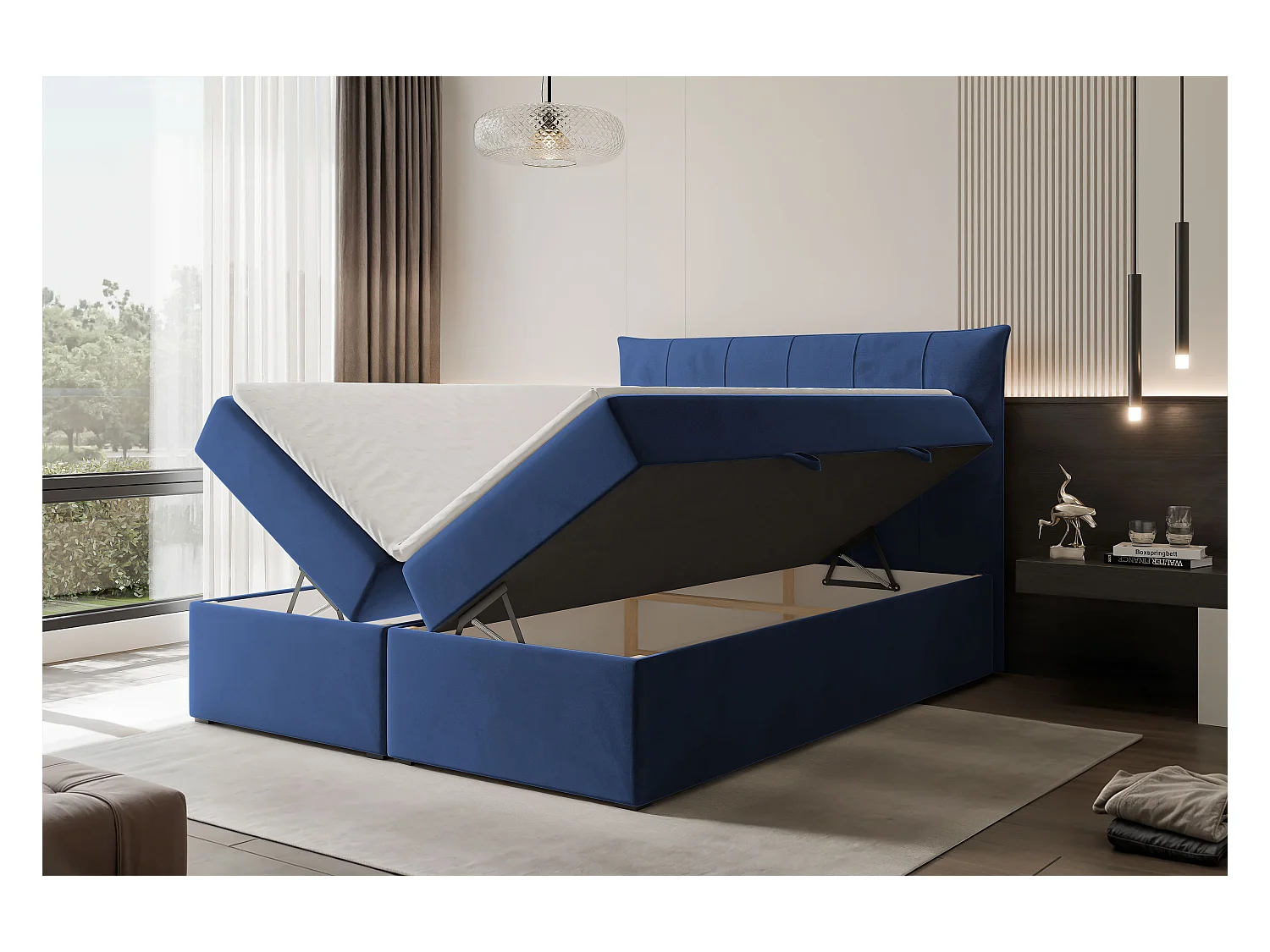 Lit continental rembourré avec surmatelas, bleu - 200x200 - CHESTER