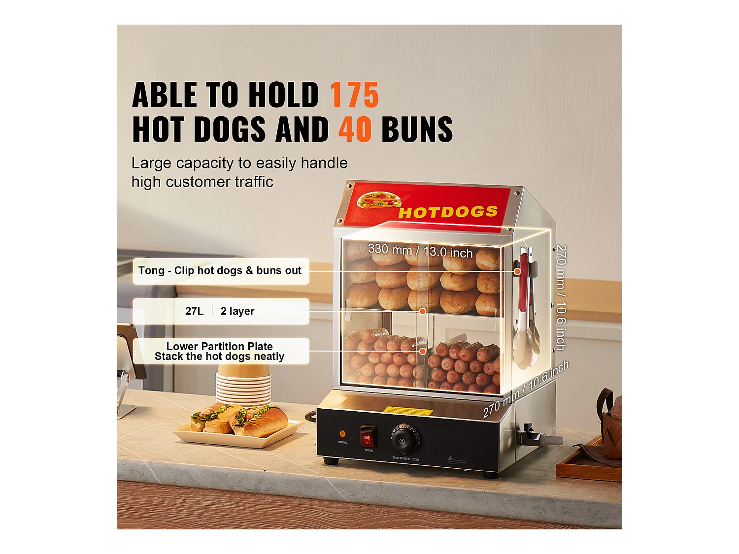 Cuiseur Vapeur pour Hot-Dogs Commercial SucceBuy Chauffe-Petits Pains électrique à 2 Niveaux Portes Coulissantes 27 L