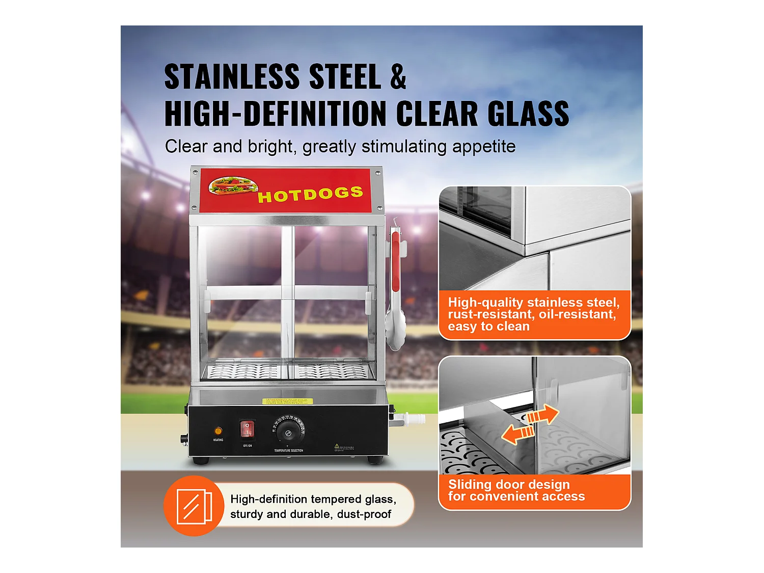 Cuiseur Vapeur pour Hot-Dogs Commercial SucceBuy Chauffe-Petits Pains électrique à 2 Niveaux Portes Coulissantes 27 L