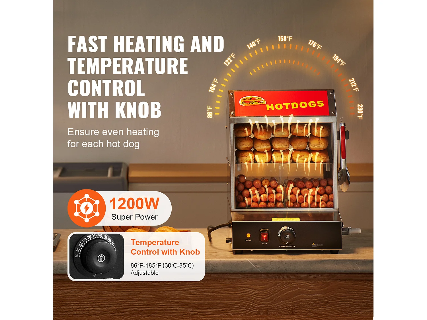Cocedor de Vapor para Hot Dogs Comercial SucceBuy Calienta Panecillos Eléctrico de 2 Niveles Puertas Correderas 27 L