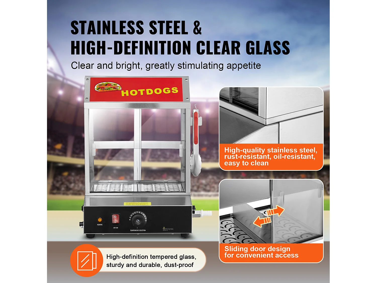Cocedor de Vapor para Hot Dogs Comercial SucceBuy Calienta Panecillos Eléctrico de 2 Niveles Puertas Correderas 27 L