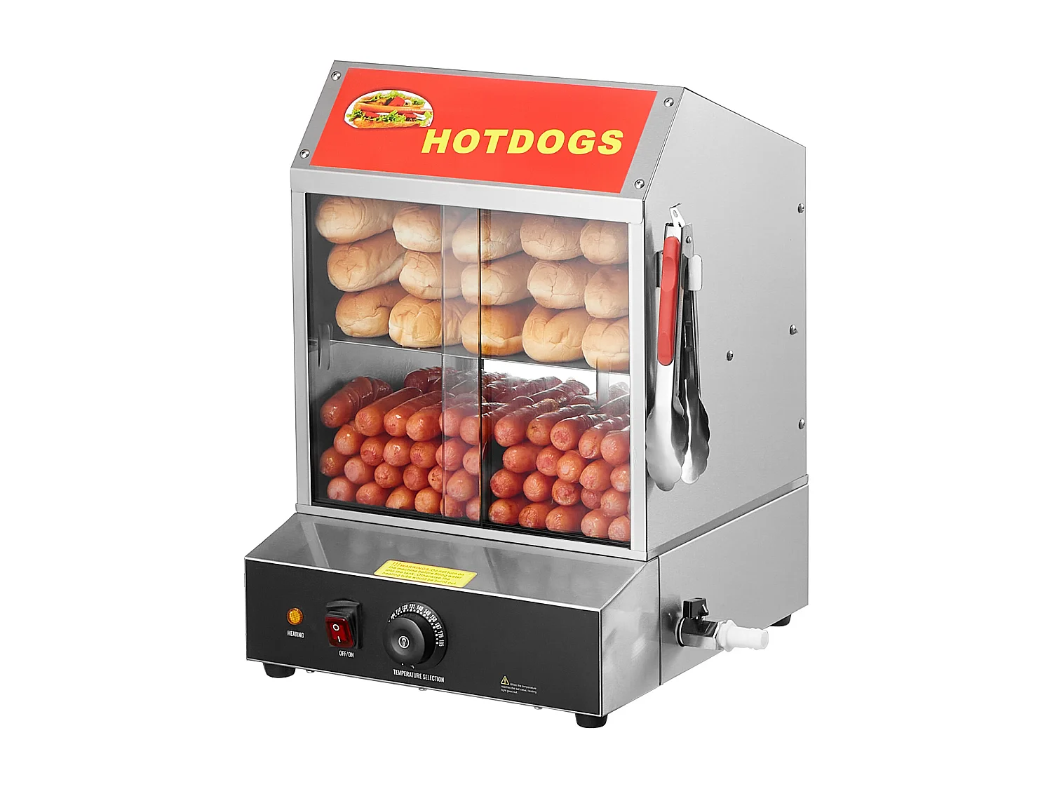 Cocedor de Vapor para Hot Dogs Comercial SucceBuy Calienta Panecillos Eléctrico de 2 Niveles Puertas Correderas 27 L