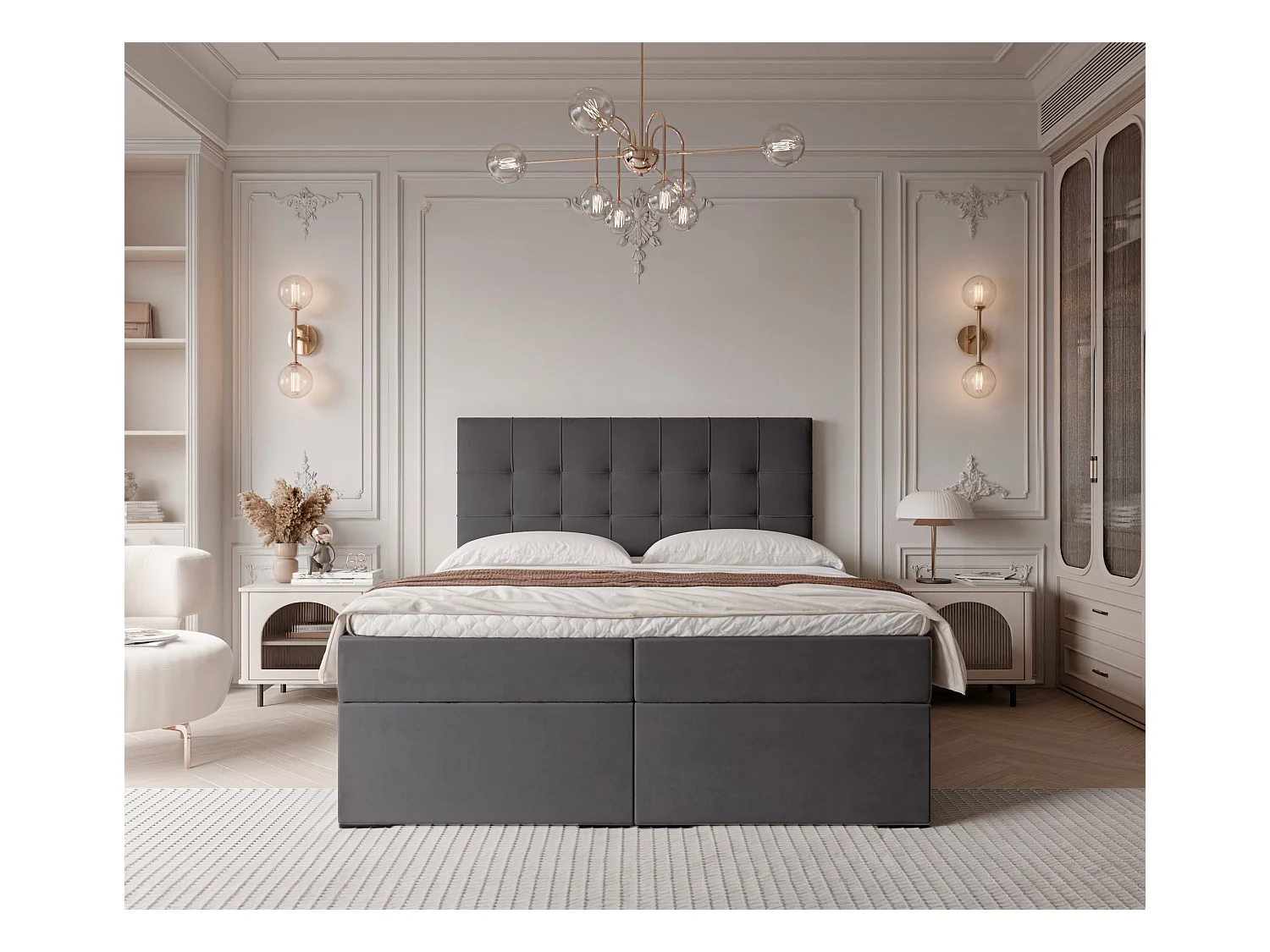 Lit continental rembourré avec surmatelas, gris anthracite - 180x200 - IMPERIAL