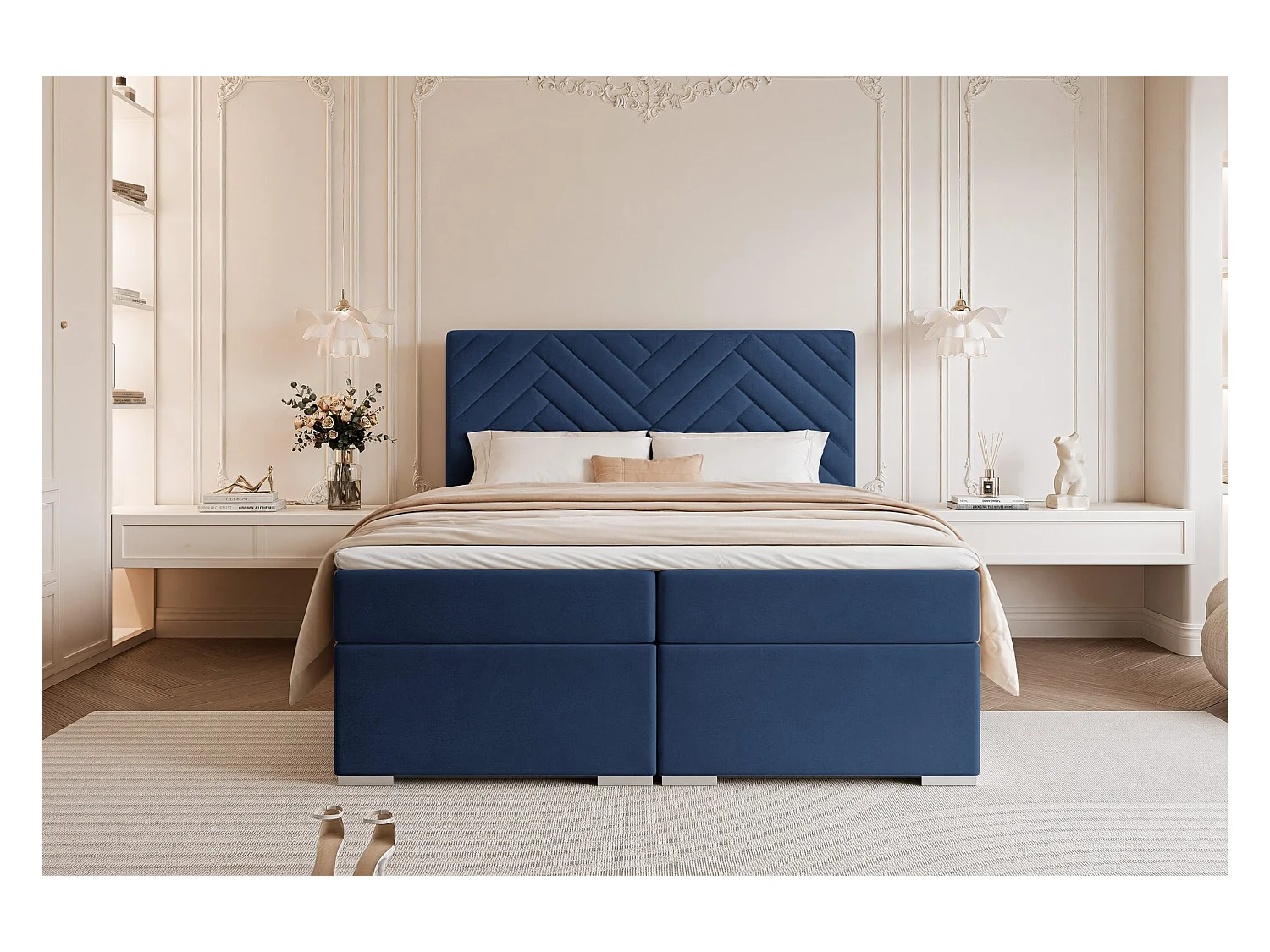 Lit continental rembourré avec surmatelas, bleu - 160x200 - NEREA