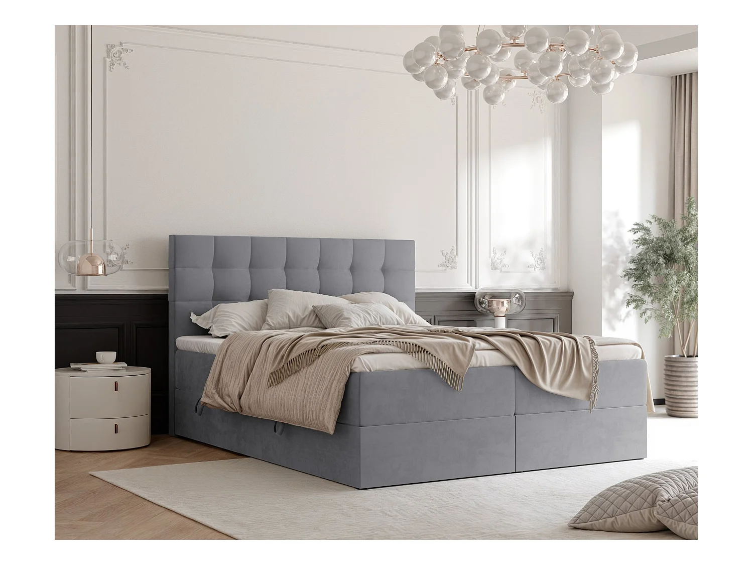 Lit continental rembourré avec surmatelas, gris clair - 120x200 - GRAND