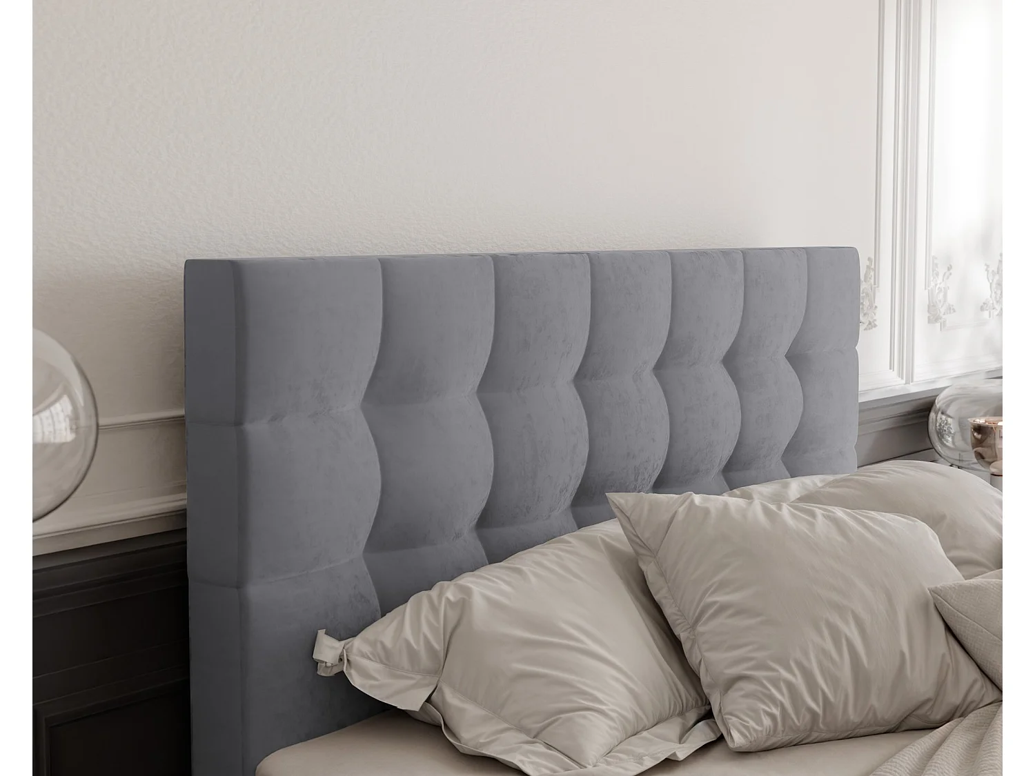 Lit continental rembourré avec surmatelas, gris clair - 120x200 - GRAND