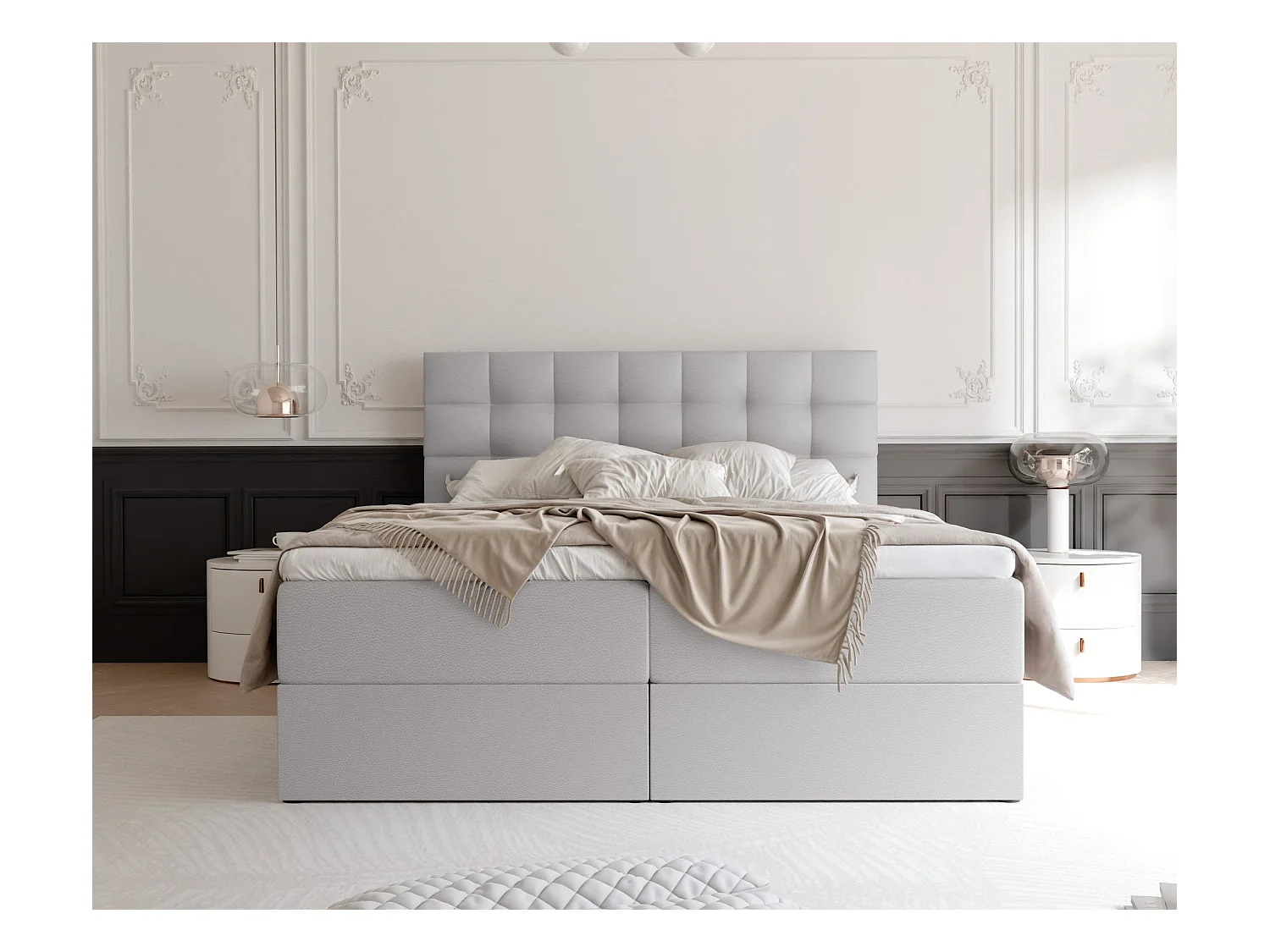 Lit continental rembourré avec surmatelas, gris  - 140x200 - GRAND