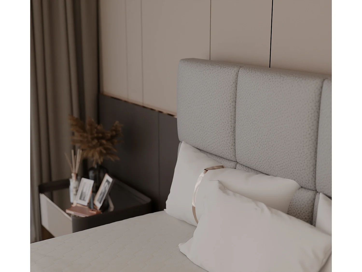 Lit continental rembourré avec surmatelas, gris  - 120x200 - MAGNUS