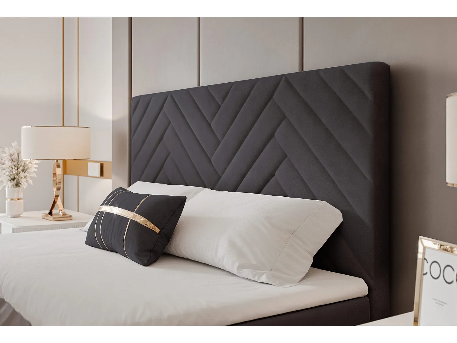 Lit continental rembourré avec surmatelas, gris anthracite - 200x200 - NEREA PLUS