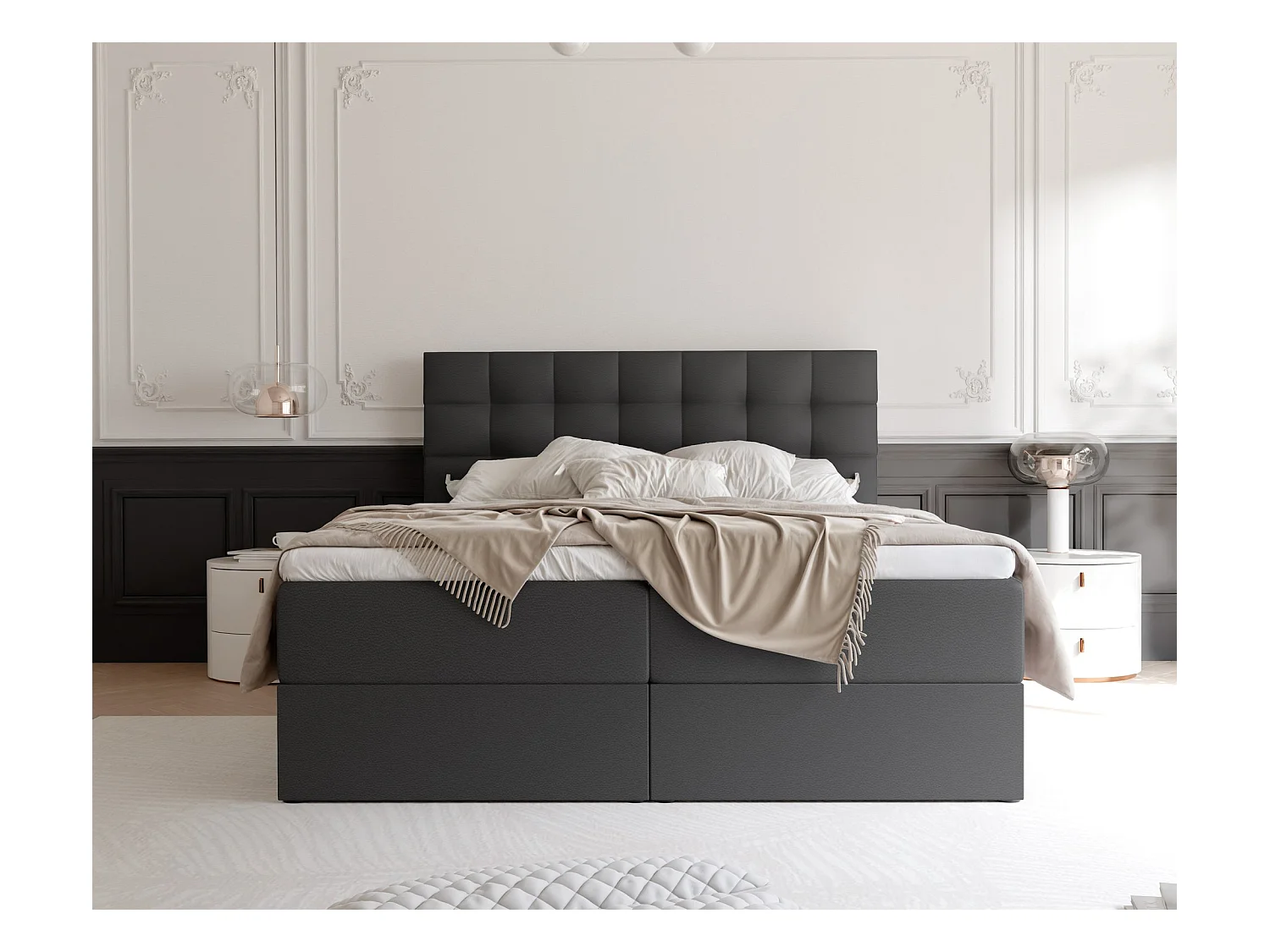 Lit continental rembourré avec surmatelas, noir  - 160x200 - GRAND