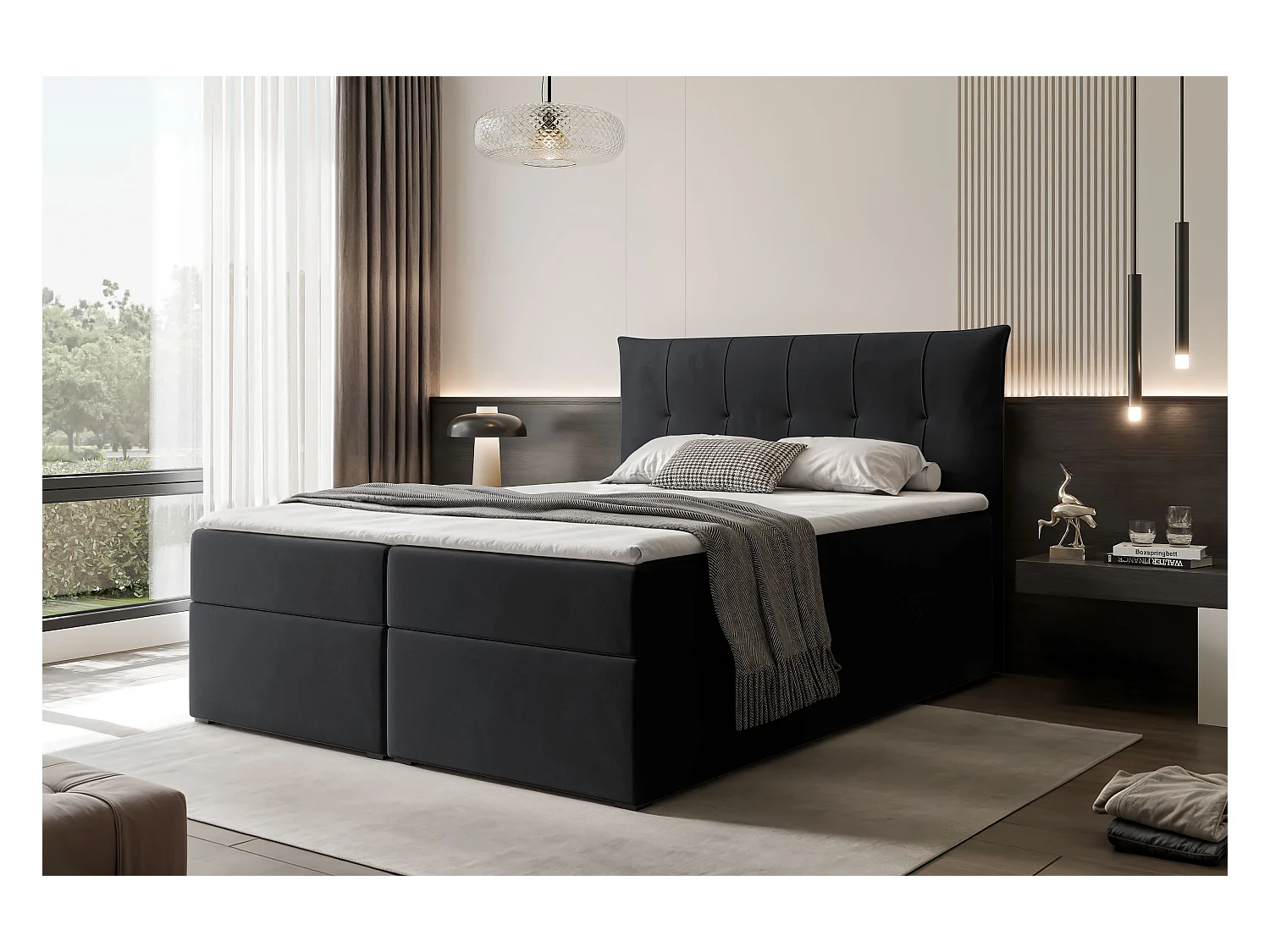 Lit continental rembourré avec surmatelas, noir - 140x200 - CHESTER