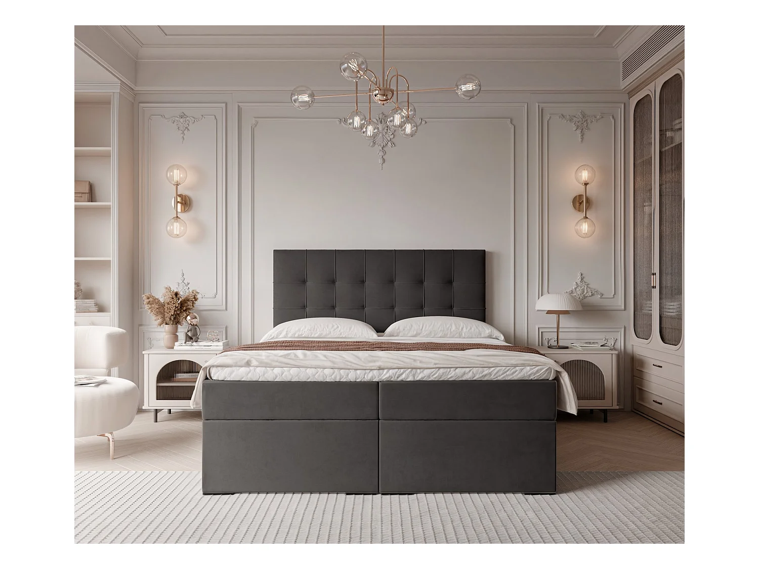 Lit continental rembourré avec surmatelas, noir - 160x200 - IMPERIAL