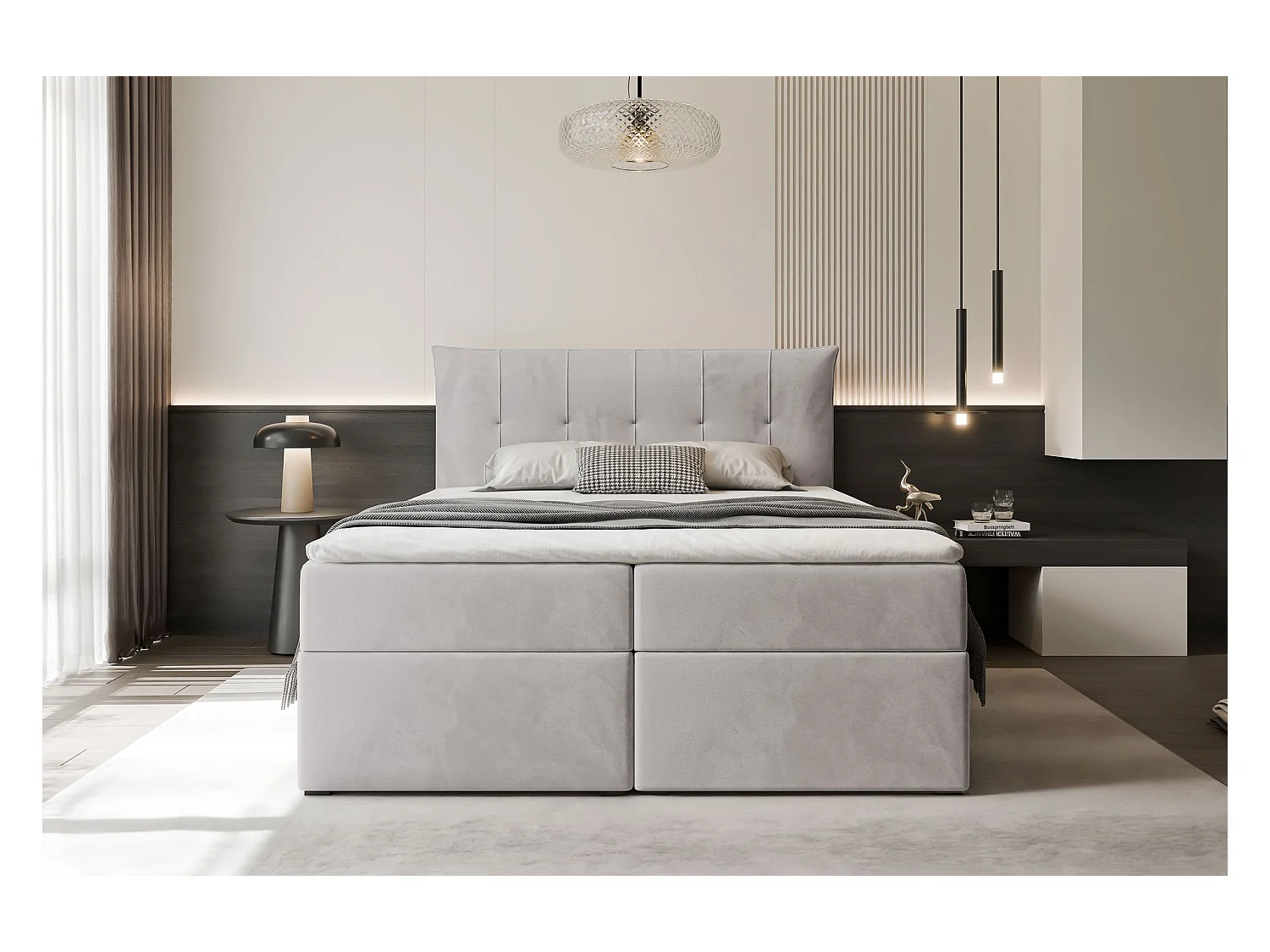 Lit continental rembourré avec surmatelas, gris - 180x200 - CHESTER