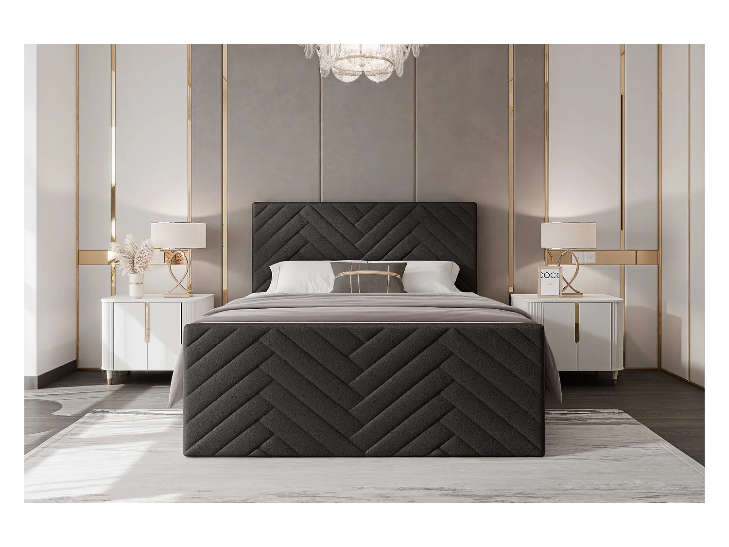 Lit continental rembourré avec surmatelas, noir  - 200x200 - NEREA PLUS