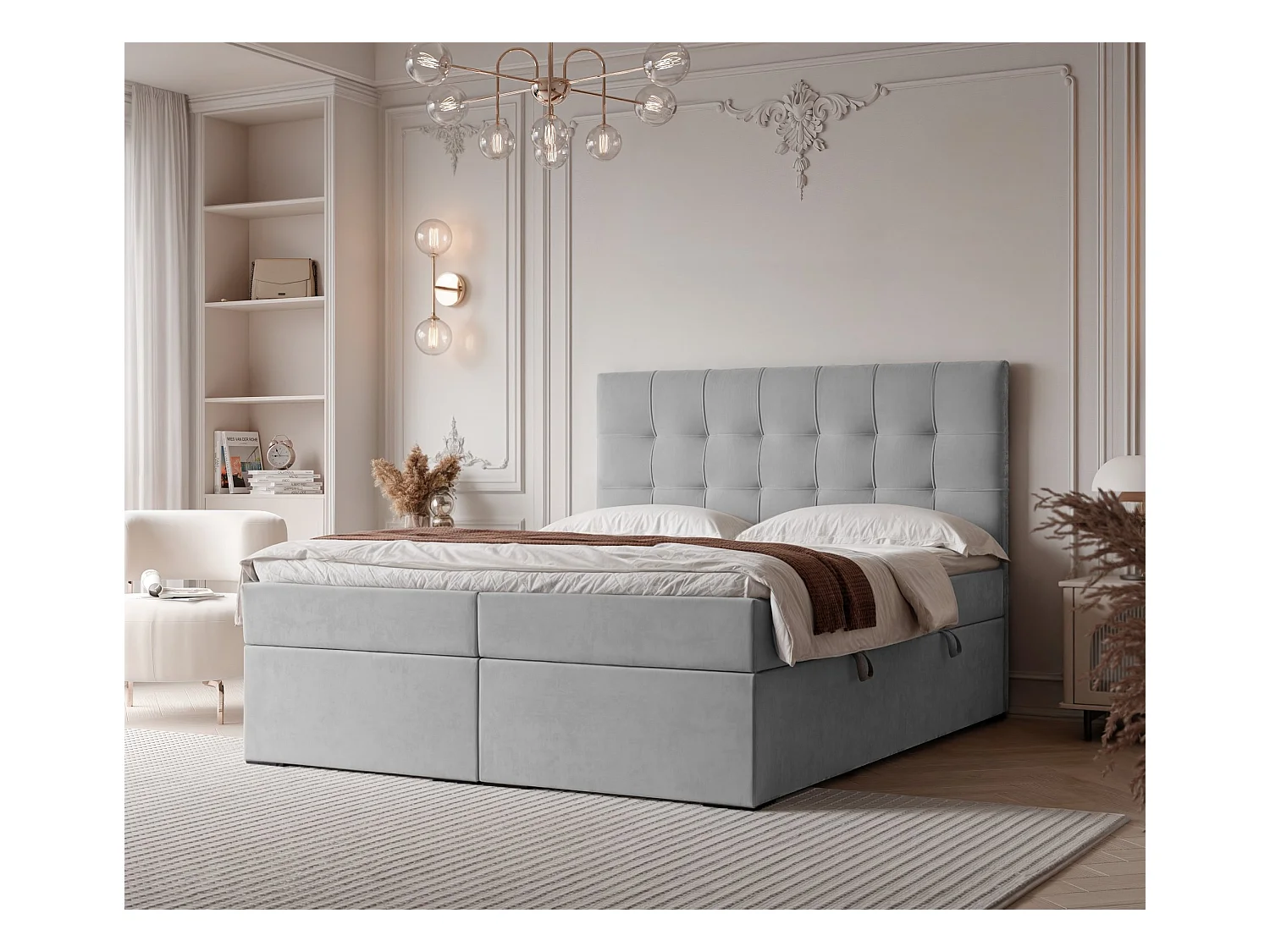 Lit continental rembourré avec surmatelas, gris clair - 180x200 - IMPERIAL