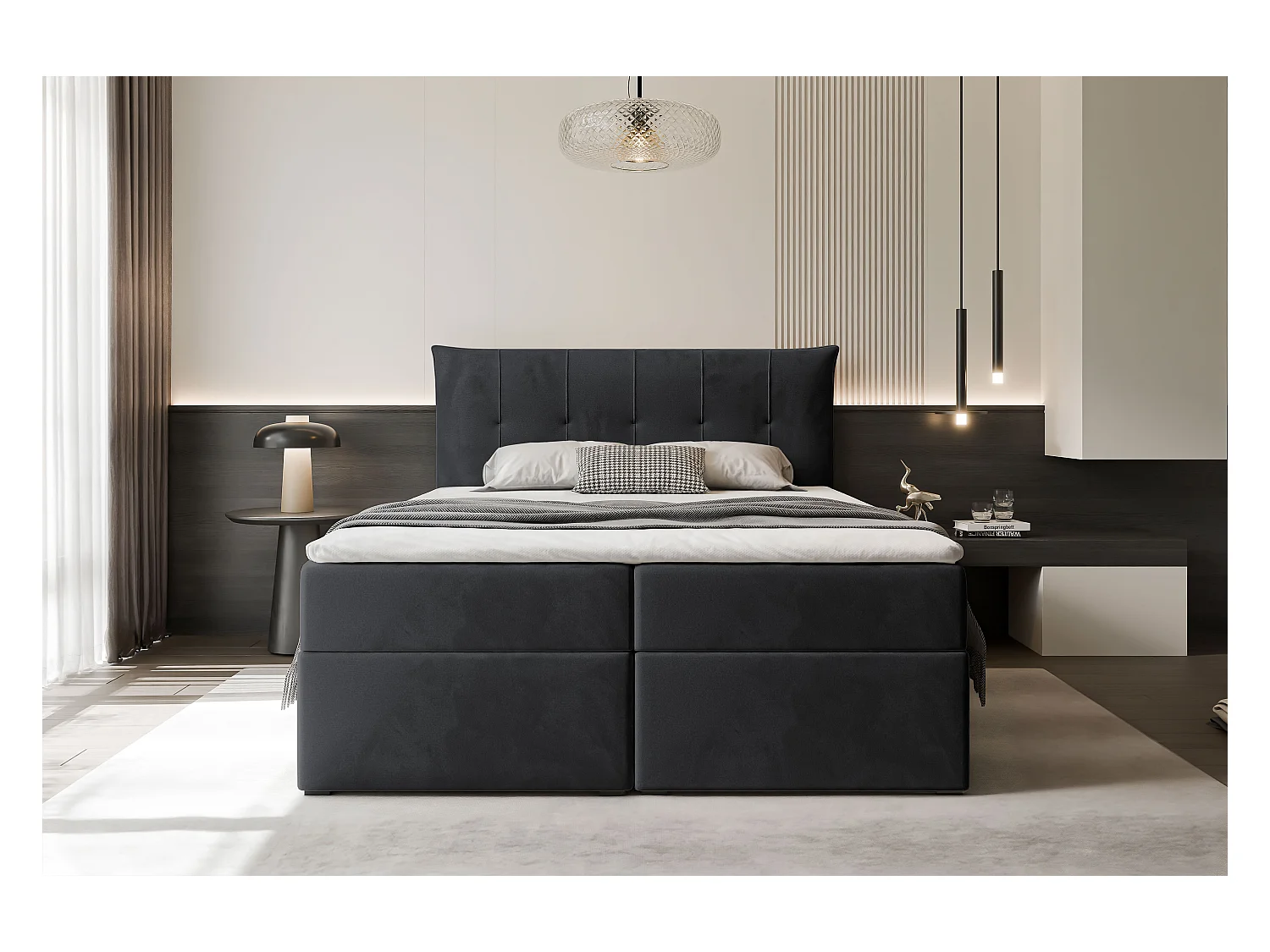 Lit continental rembourré avec surmatelas, noir - 120x200 - CHESTER
