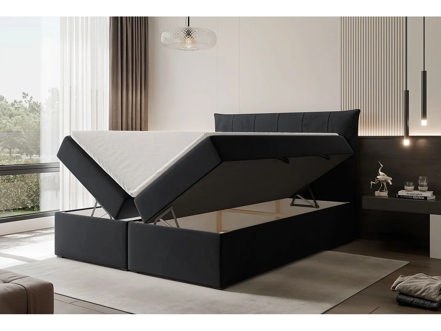 Lit continental rembourré avec surmatelas, noir - 120x200 - CHESTER