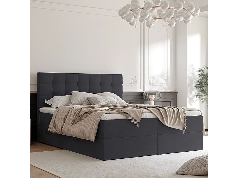 Lit continental rembourré avec surmatelas, gris anthracite - 180x200 - GRAND
