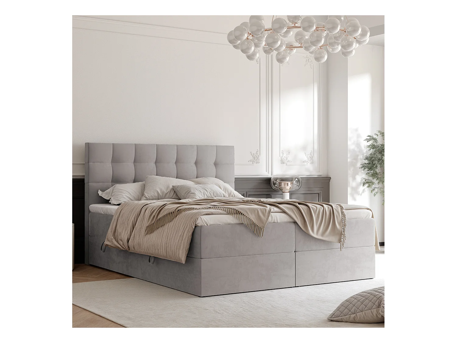 Lit continental rembourré avec surmatelas, gris - 180x200 - GRAND